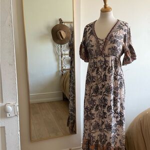 Angie Cream and Brown Midi Dress